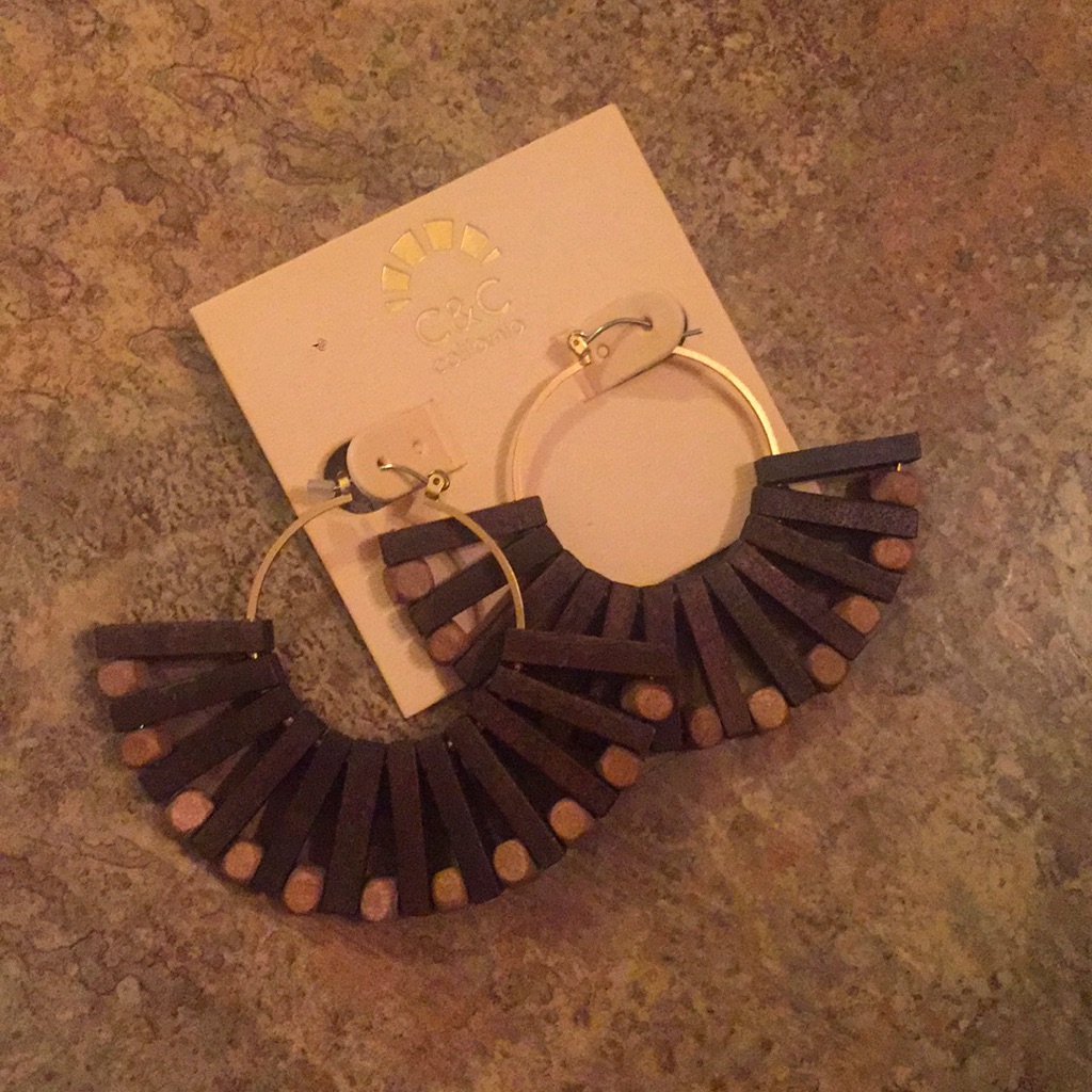 C C Wooden Tribal Hoop Earrings 14$